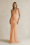 Cowl Neck Sheath Corset Bridesmaid Dress in Golden Champagne - KissProm Bridesmaid Dresses