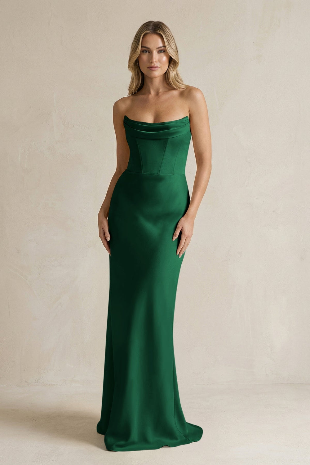 Cowl Neck Sheath Corset Bridesmaid Dress in Green - KissProm Bridesmaid Dresses