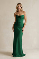 Cowl Neck Sheath Corset Bridesmaid Dress in Green - KissProm Bridesmaid Dresses