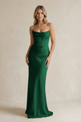 Cowl Neck Sheath Corset Bridesmaid Dress in Green - KissProm Bridesmaid Dresses