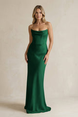 Cowl Neck Sheath Corset Bridesmaid Dress in Green - KissProm Bridesmaid Dresses