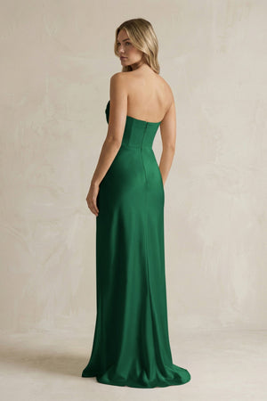 Cowl Neck Sheath Corset Bridesmaid Dress in Green - KissProm Bridesmaid Dresses
