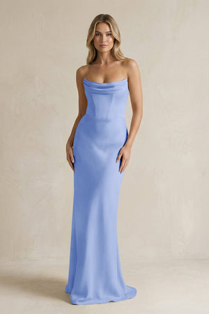 Cowl Neck Sheath Corset Bridesmaid Dress in Ice - KissProm Bridesmaid Dresses