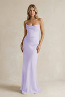 Cowl Neck Sheath Corset Bridesmaid Dress in Lavender - KissProm Bridesmaid Dresses