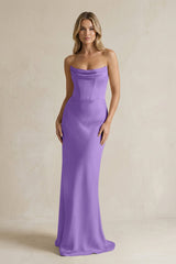 Cowl Neck Sheath Corset Bridesmaid Dress in Lilac - KissProm Bridesmaid Dresses