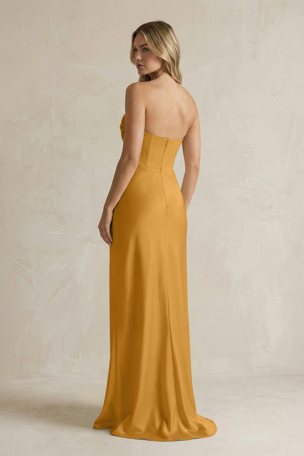 Cowl Neck Sheath Corset Bridesmaid Dress in Marigold - KissProm Bridesmaid Dresses