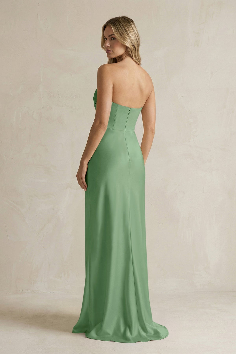 Cowl Neck Sheath Corset Bridesmaid Dress in Matcha - KissProm Bridesmaid Dresses