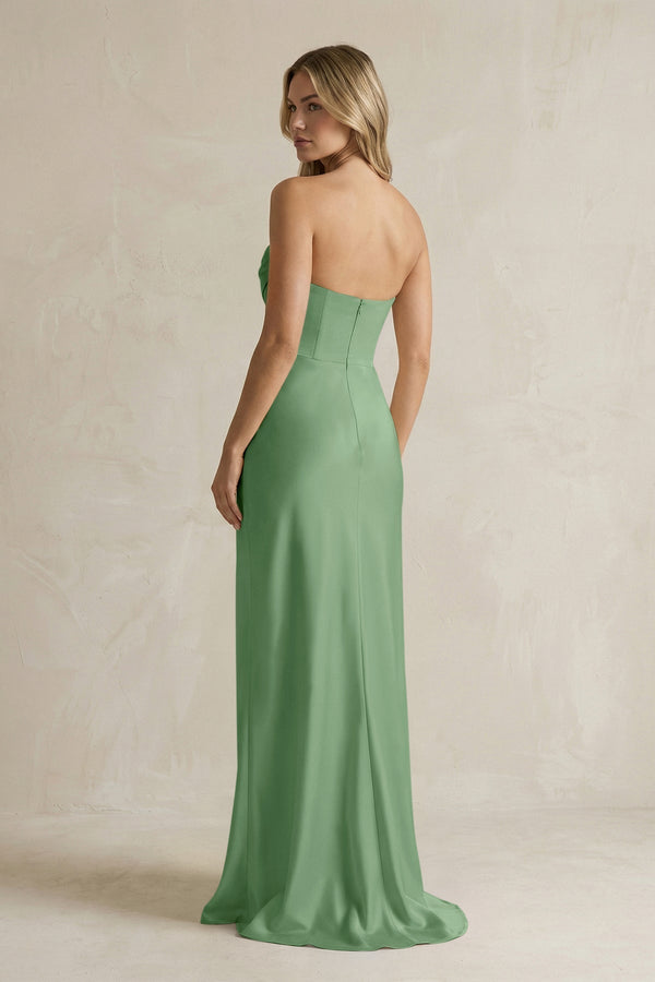 Cowl Neck Sheath Corset Bridesmaid Dress in Matcha - KissProm Bridesmaid Dresses