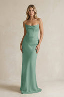 Cowl Neck Sheath Corset Bridesmaid Dress in Mint Green - KissProm Bridesmaid Dresses