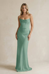 Cowl Neck Sheath Corset Bridesmaid Dress in Mint Green - KissProm Bridesmaid Dresses
