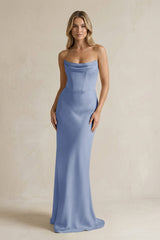 Cowl Neck Sheath Corset Bridesmaid Dress in Mist - KissProm Bridesmaid Dresses