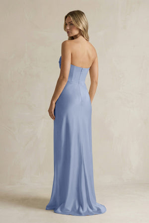 Cowl Neck Sheath Corset Bridesmaid Dress in Mist - KissProm Bridesmaid Dresses
