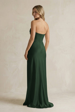 Cowl Neck Sheath Corset Bridesmaid Dress in Moss - KissProm Bridesmaid Dresses