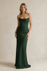 Cowl Neck Sheath Corset Bridesmaid Dress in Moss - KissProm Bridesmaid Dresses