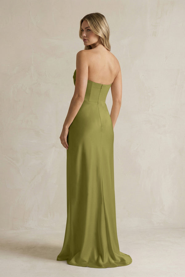 Cowl Neck Sheath Corset Bridesmaid Dress in Moss Green - KissProm Bridesmaid Dresses