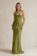 Cowl Neck Sheath Corset Bridesmaid Dress in Moss Green - KissProm Bridesmaid Dresses