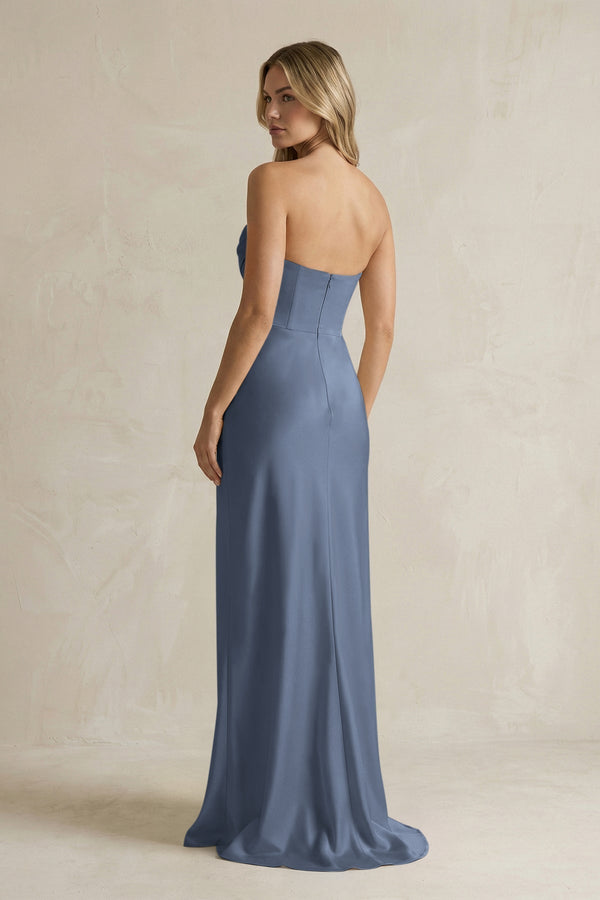 Cowl Neck Sheath Corset Bridesmaid Dress in Neptune - KissProm Bridesmaid Dresses