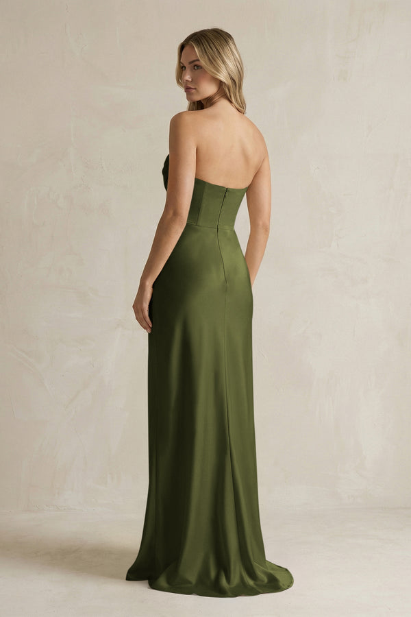Cowl Neck Sheath Corset Bridesmaid Dress in Olive - KissProm Bridesmaid Dresses