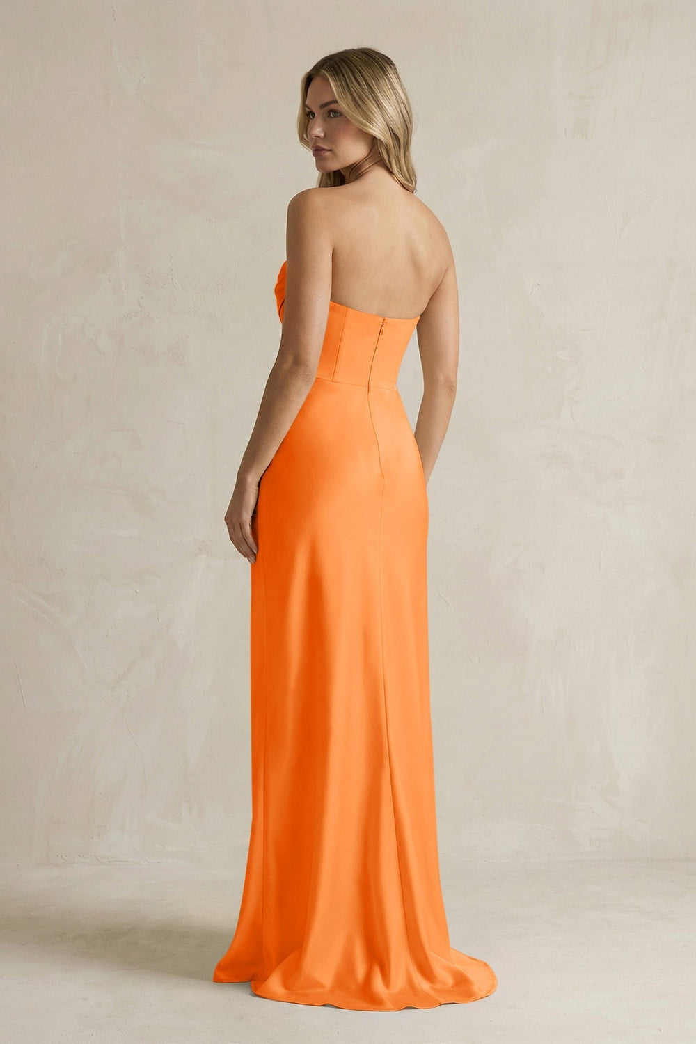 Cowl Neck Sheath Corset Bridesmaid Dress in Orange - KissProm Bridesmaid Dresses