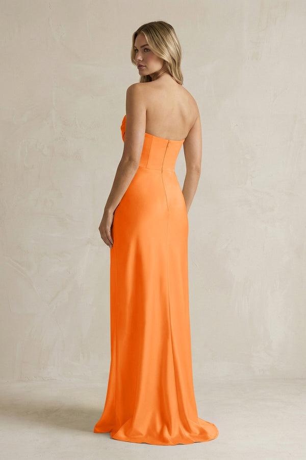 Cowl Neck Sheath Corset Bridesmaid Dress in Orange - KissProm Bridesmaid Dresses