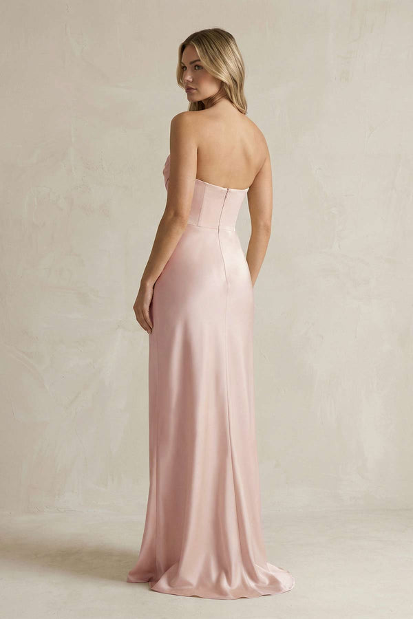 Cowl Neck Sheath Corset Bridesmaid Dress in Pale Blush - KissProm Bridesmaid Dresses