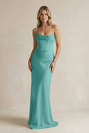 Cowl Neck Sheath Corset Bridesmaid Dress in Pale Pistachio - KissProm Bridesmaid Dresses
