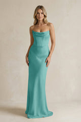 Cowl Neck Sheath Corset Bridesmaid Dress in Pale Pistachio - KissProm Bridesmaid Dresses