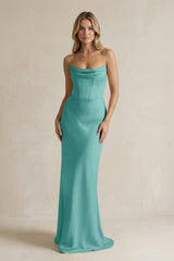 Cowl Neck Sheath Corset Bridesmaid Dress in Pale Pistachio - KissProm Bridesmaid Dresses
