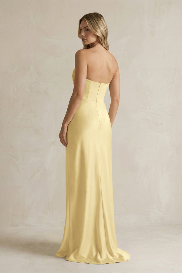 Cowl Neck Sheath Corset Bridesmaid Dress in Pastel Yellow - KissProm Bridesmaid Dresses