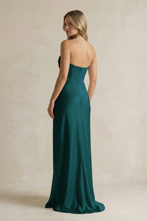 Cowl Neck Sheath Corset Bridesmaid Dress in Pine - KissProm Bridesmaid Dresses