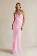 Cowl Neck Sheath Corset Bridesmaid Dress in Pink - KissProm Bridesmaid Dresses