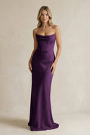 Cowl Neck Sheath Corset Bridesmaid Dress in Plum - KissProm Bridesmaid Dresses