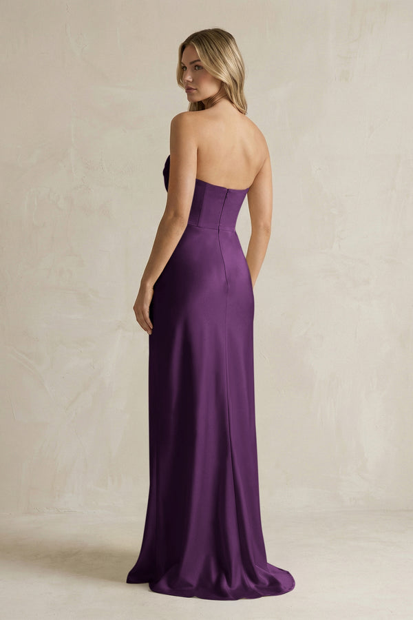 Cowl Neck Sheath Corset Bridesmaid Dress in Plum - KissProm Bridesmaid Dresses