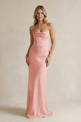 Cowl Neck Sheath Corset Bridesmaid Dress in Rose Petal - KissProm Bridesmaid Dresses