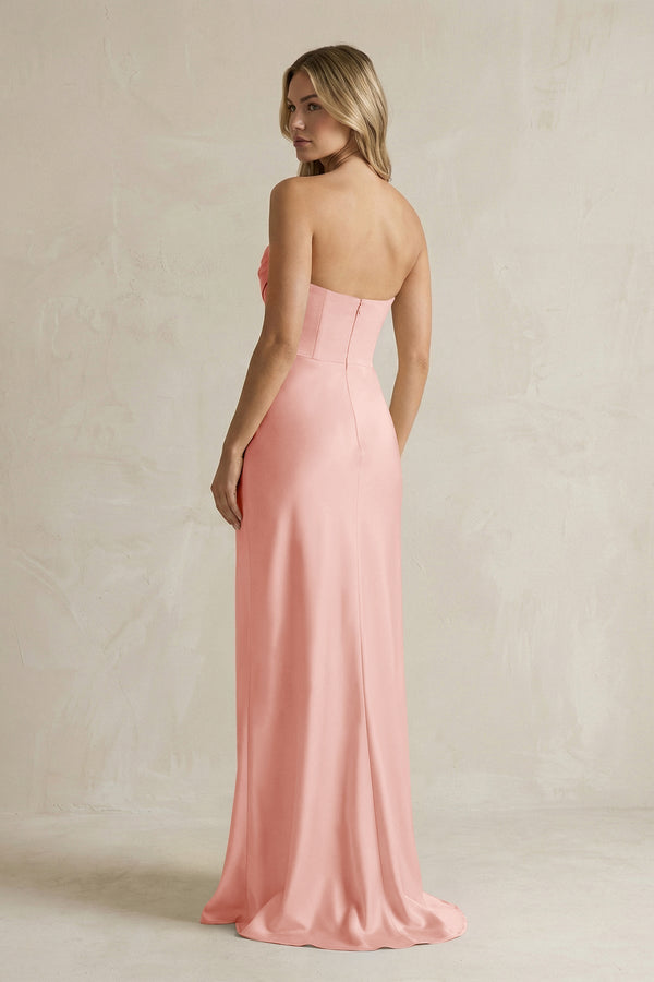 Cowl Neck Sheath Corset Bridesmaid Dress in Rose Petal - KissProm Bridesmaid Dresses
