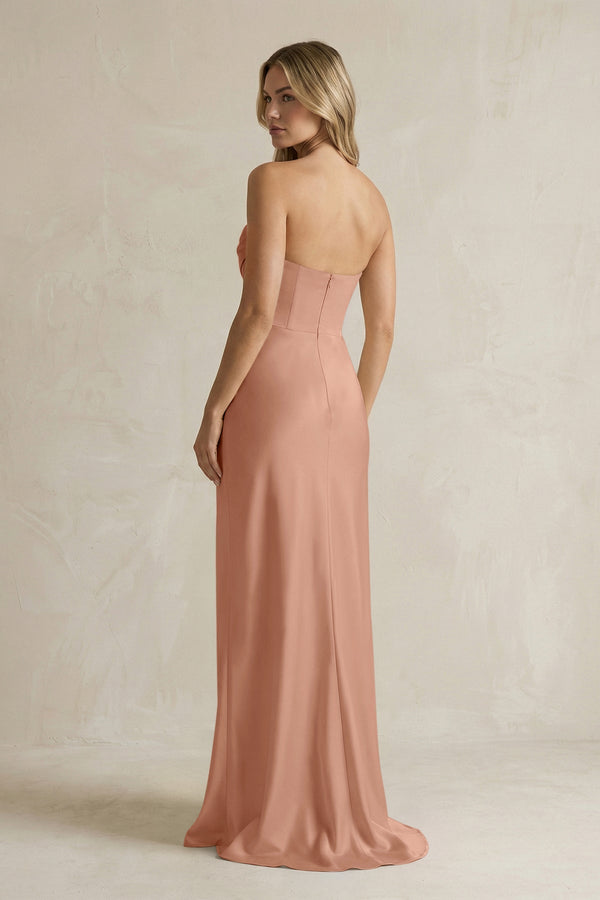 Cowl Neck Sheath Corset Bridesmaid Dress in Rosette - KissProm Bridesmaid Dresses