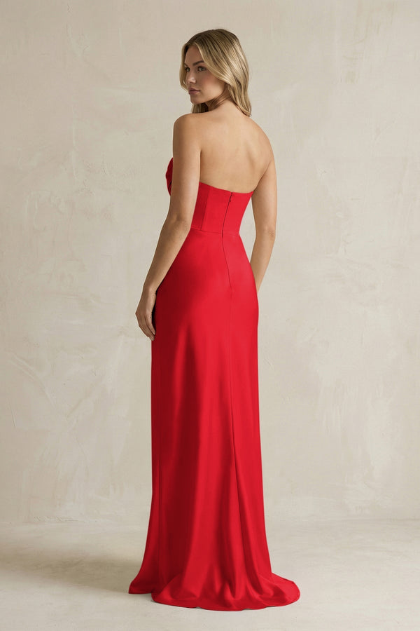 Cowl Neck Sheath Corset Bridesmaid Dress in Ruby Red - KissProm Bridesmaid Dresses