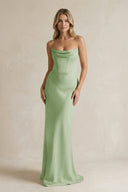 Cowl Neck Sheath Corset Bridesmaid Dress in Sage - KissProm Bridesmaid Dresses