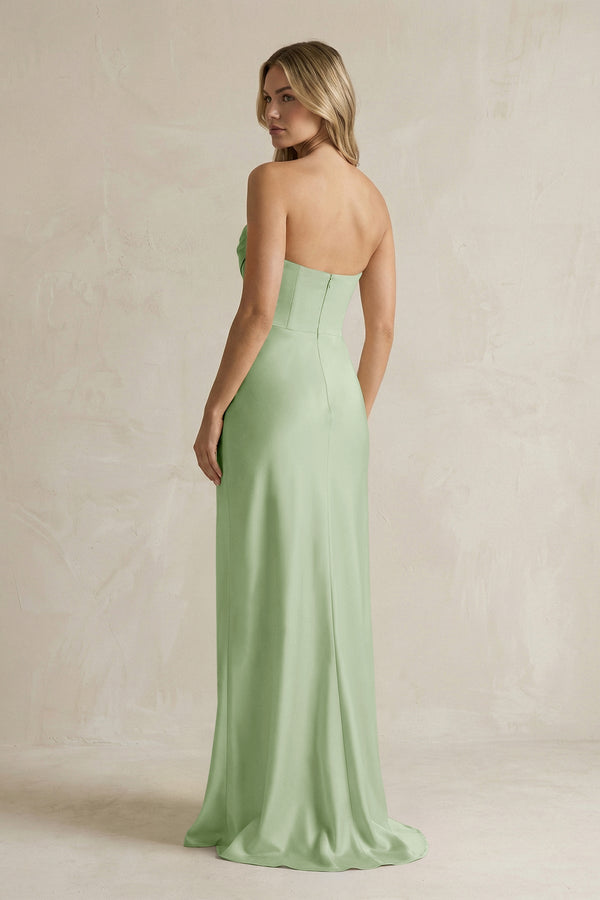 Cowl Neck Sheath Corset Bridesmaid Dress in Sage - KissProm Bridesmaid Dresses