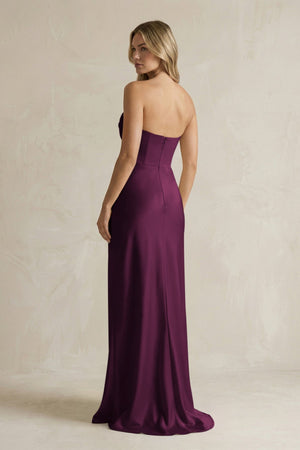 Cowl Neck Sheath Corset Bridesmaid Dress in Sangria - KissProm Bridesmaid Dresses