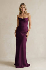Cowl Neck Sheath Corset Bridesmaid Dress in Sangria - KissProm Bridesmaid Dresses