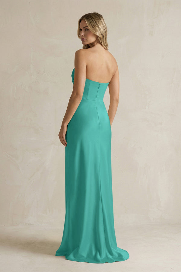 Cowl Neck Sheath Corset Bridesmaid Dress in Sea Glass - KissProm Bridesmaid Dresses