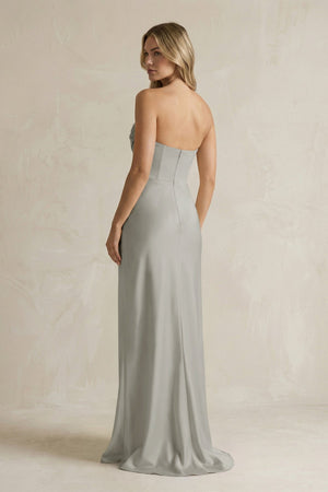 Cowl Neck Sheath Corset Bridesmaid Dress in Silver - KissProm Bridesmaid Dresses