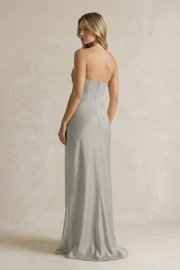 Cowl Neck Sheath Corset Bridesmaid Dress in Silver - KissProm Bridesmaid Dresses