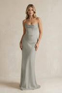 Cowl Neck Sheath Corset Bridesmaid Dress in Silver - KissProm Bridesmaid Dresses