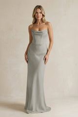 Cowl Neck Sheath Corset Bridesmaid Dress in Silver - KissProm Bridesmaid Dresses