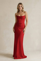 Cowl Neck Sheath Corset Bridesmaid Dress in Spice - KissProm Bridesmaid Dresses