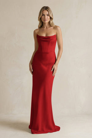 Cowl Neck Sheath Corset Bridesmaid Dress in Spice - KissProm Bridesmaid Dresses