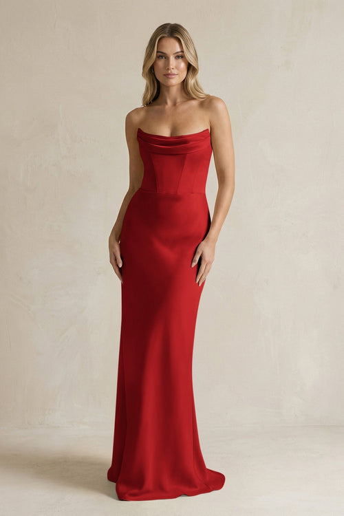 Cowl Neck Sheath Corset Bridesmaid Dress in Spice - KissProm Bridesmaid Dresses