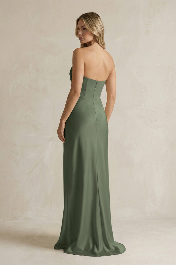 Cowl Neck Sheath Corset Bridesmaid Dress in Thyme - KissProm Bridesmaid Dresses